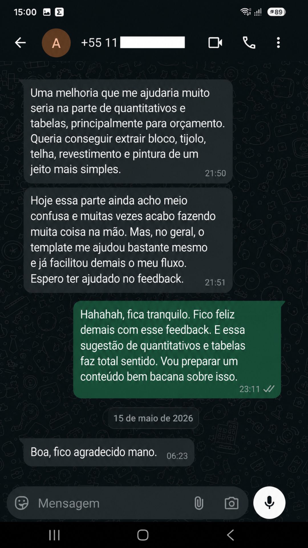 Conversa de WhatsApp com Aluízio