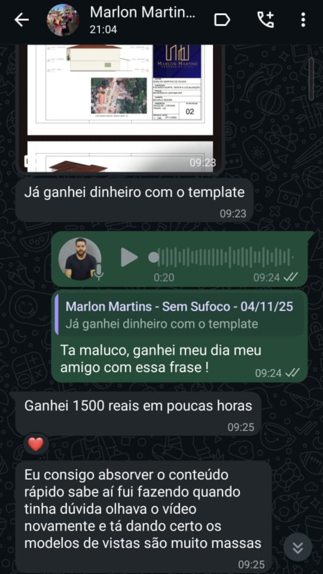 Conversa de WhatsApp com Marlon