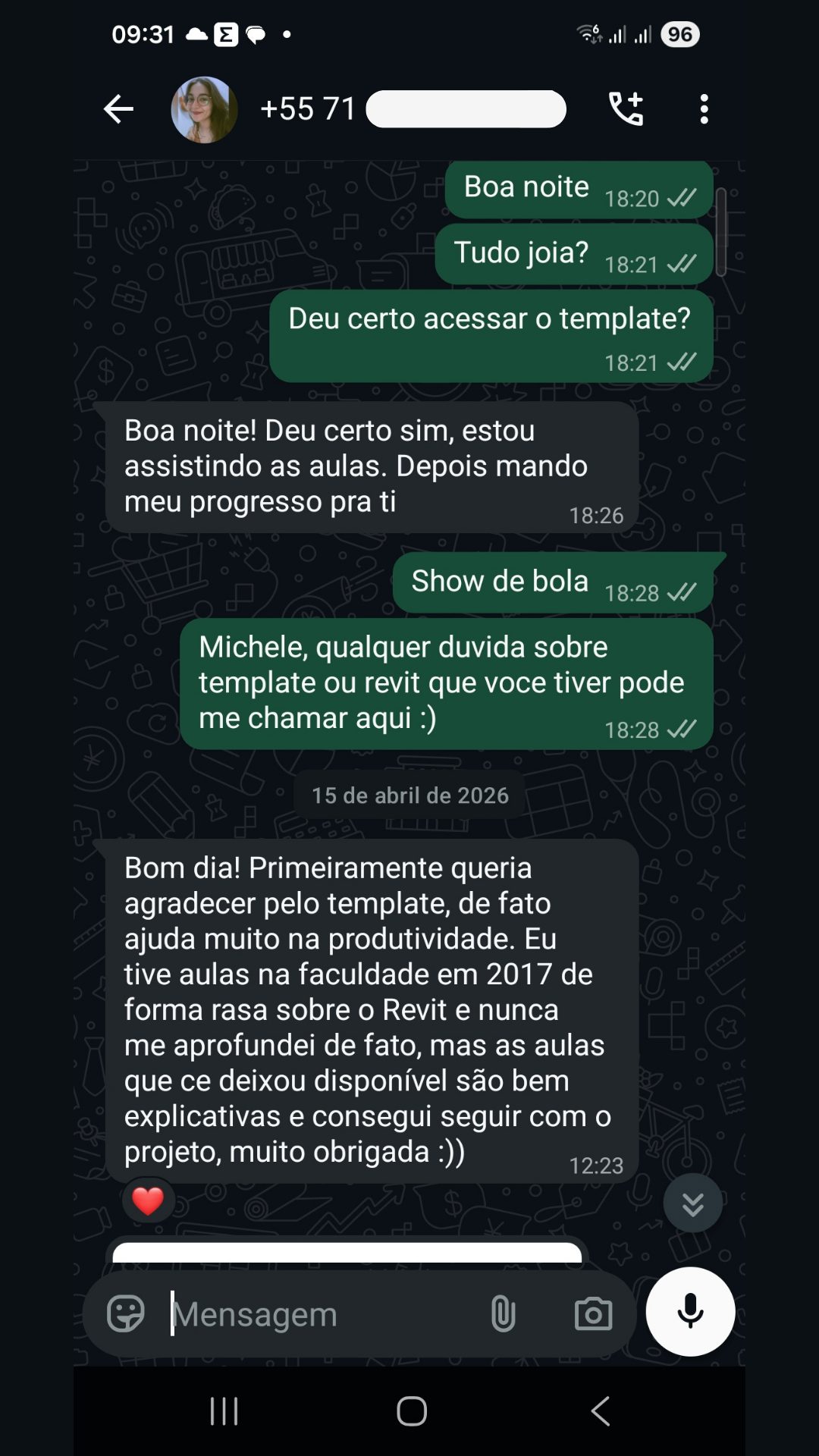 Conversa de WhatsApp com Michele