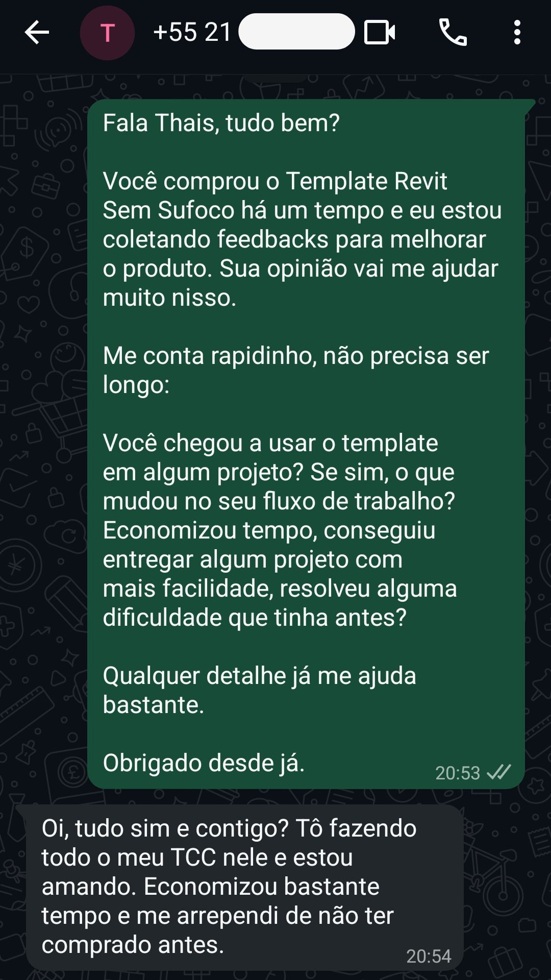 Conversa de WhatsApp com Thais